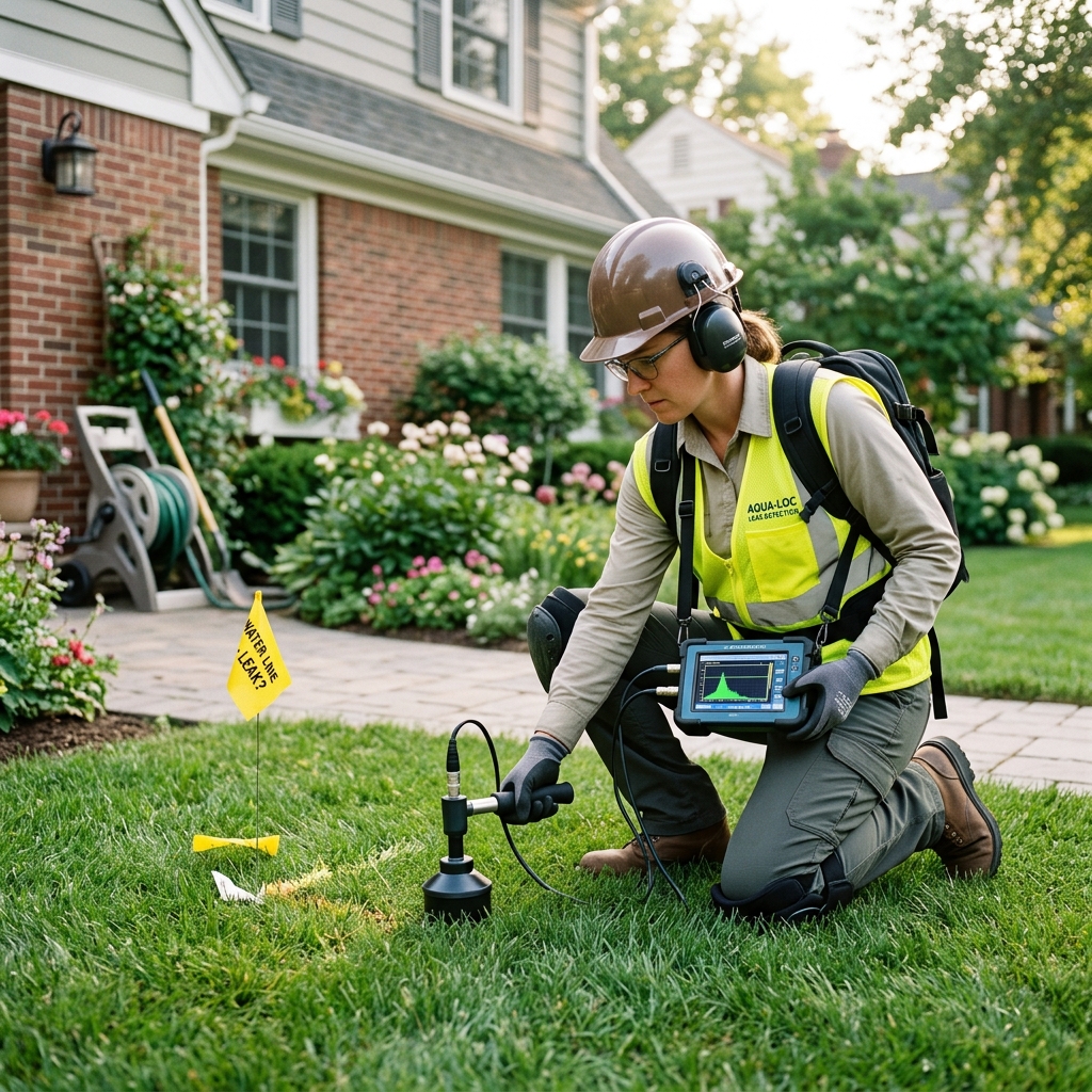 Leak detection specialist using acoustic equipment and moisture meters in Doral home